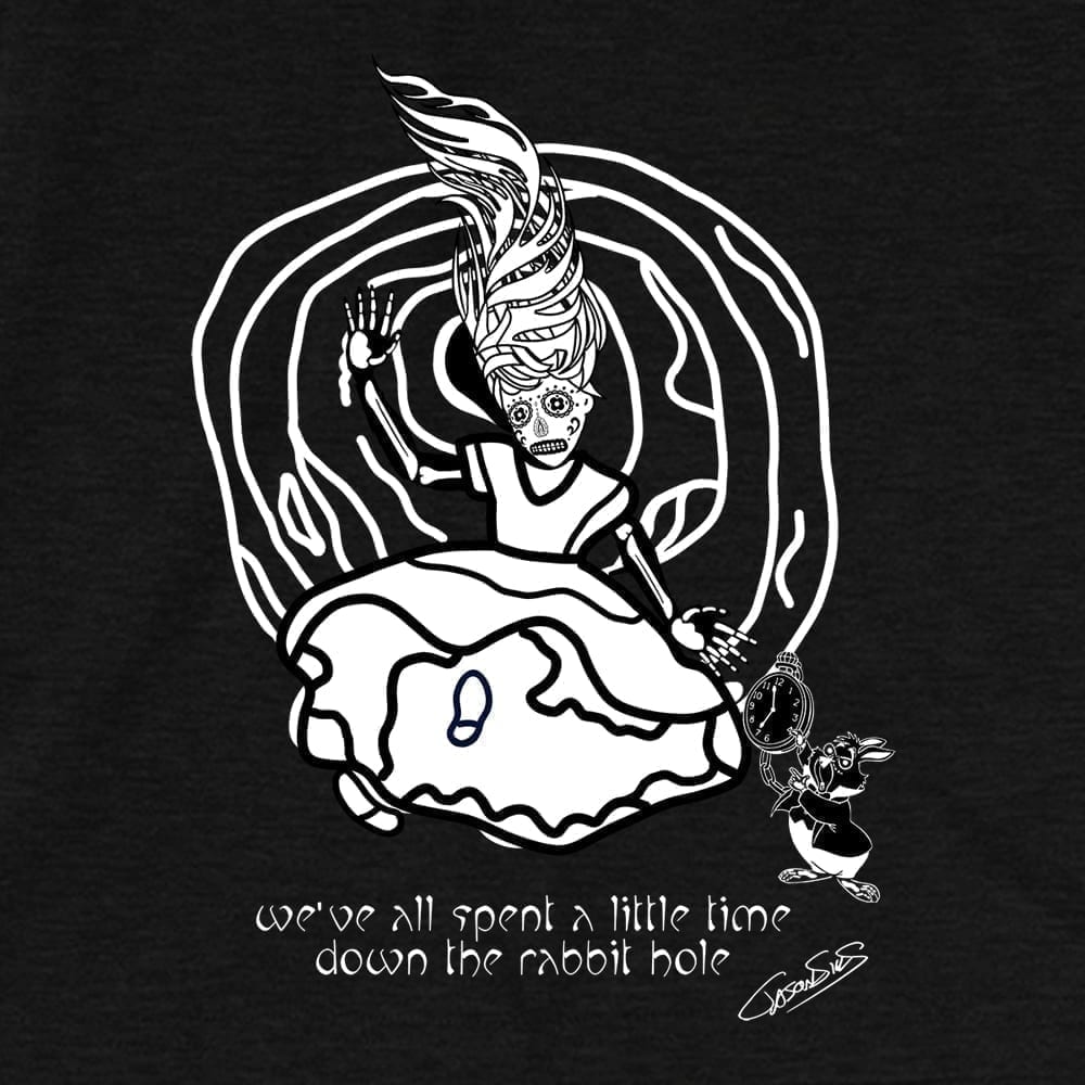 Down the Rabbit Hole (bw) • Women’s Casual V-Neck T-Shirt